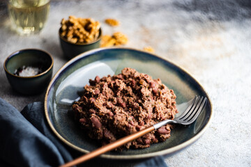 Traditional georgian bean dish with walnuts