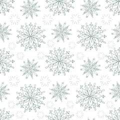 Silver snowflakes pattern. Vector illustration  for prints, greeting cards and wrapping paper, covers and fabrics. 