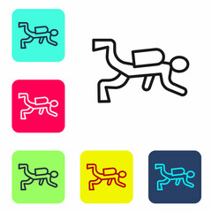 Black line Scuba diver icon isolated on white background. Set icons in color square buttons. Vector