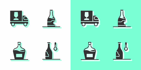 Set Wine temperature, truck, Old bottle of wine and Bottle icon. Vector