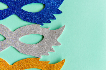 Carnival concept on green background, Brazilian carnival mask
