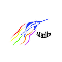 Logo design for group fishing in the sea with the concept of flying marlin fish