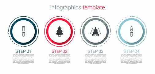 Set Chisel tool, Christmas tree, and Rasp metal file. Business infographic template. Vector