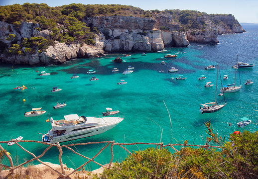 menorca island. Boats in CALA MACARELLA