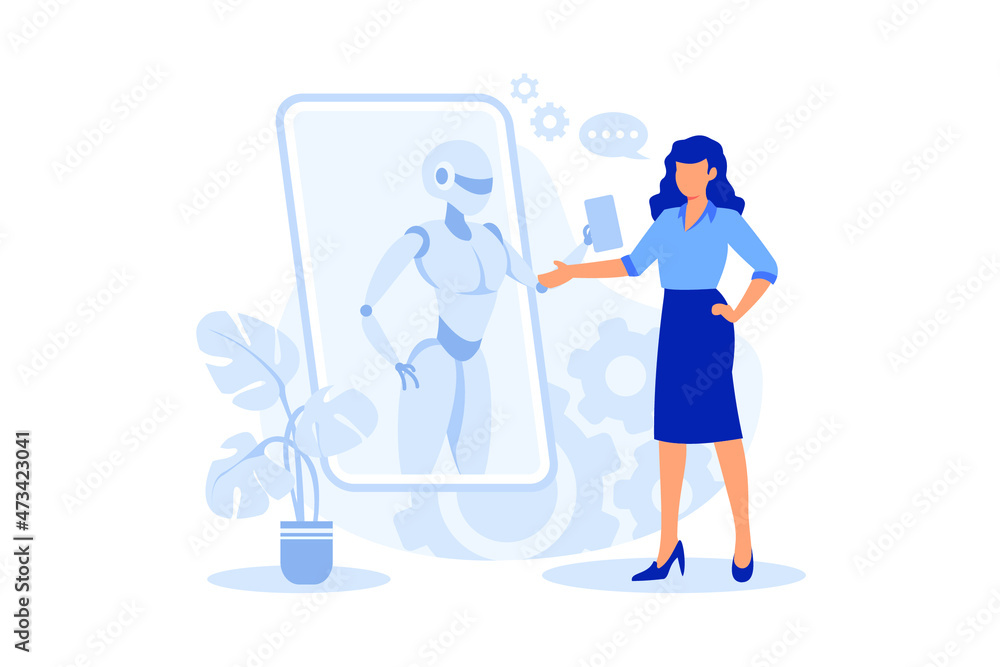 Poster chatbot voice controlled virtual assistant, chatbot self learning, chatbot customer service. smartph