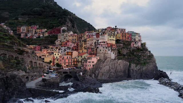 Beautiful Manarola at Cinque Terre Italy in the evening - travel photography