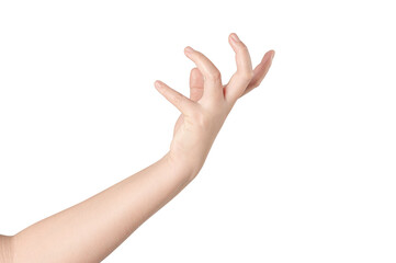 Young woman hand gesturing isolated on white background.