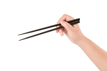  Woman hand holding chopsticks isolated