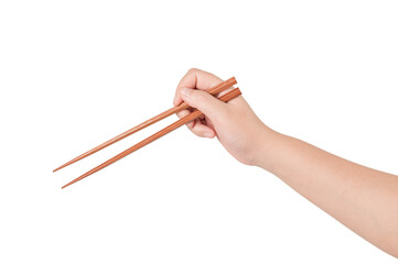 Young female hand holding chopsticks isolated