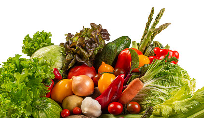 Healthy food, vegetables, ecologically fresh food delivery concept. Close-up, side view isolated on white background.