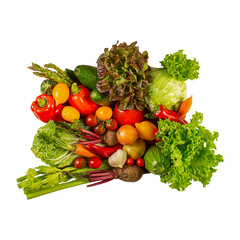 Organic fresh food, vegetables, ecologically food delivery concept. Close-up, top view isolated on white background.