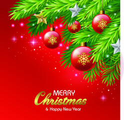 Christmas greeting card with decorated christmas tree