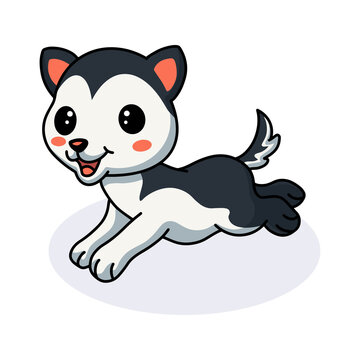 Cute little husky dog cartoon running