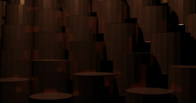 3d render with chopped copper cylinders in contrasting light