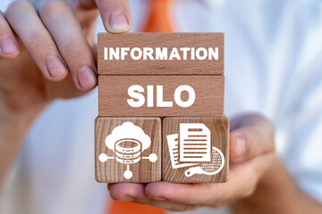 Concept of information silo. The problem of disparate big data storage, communicaton and...