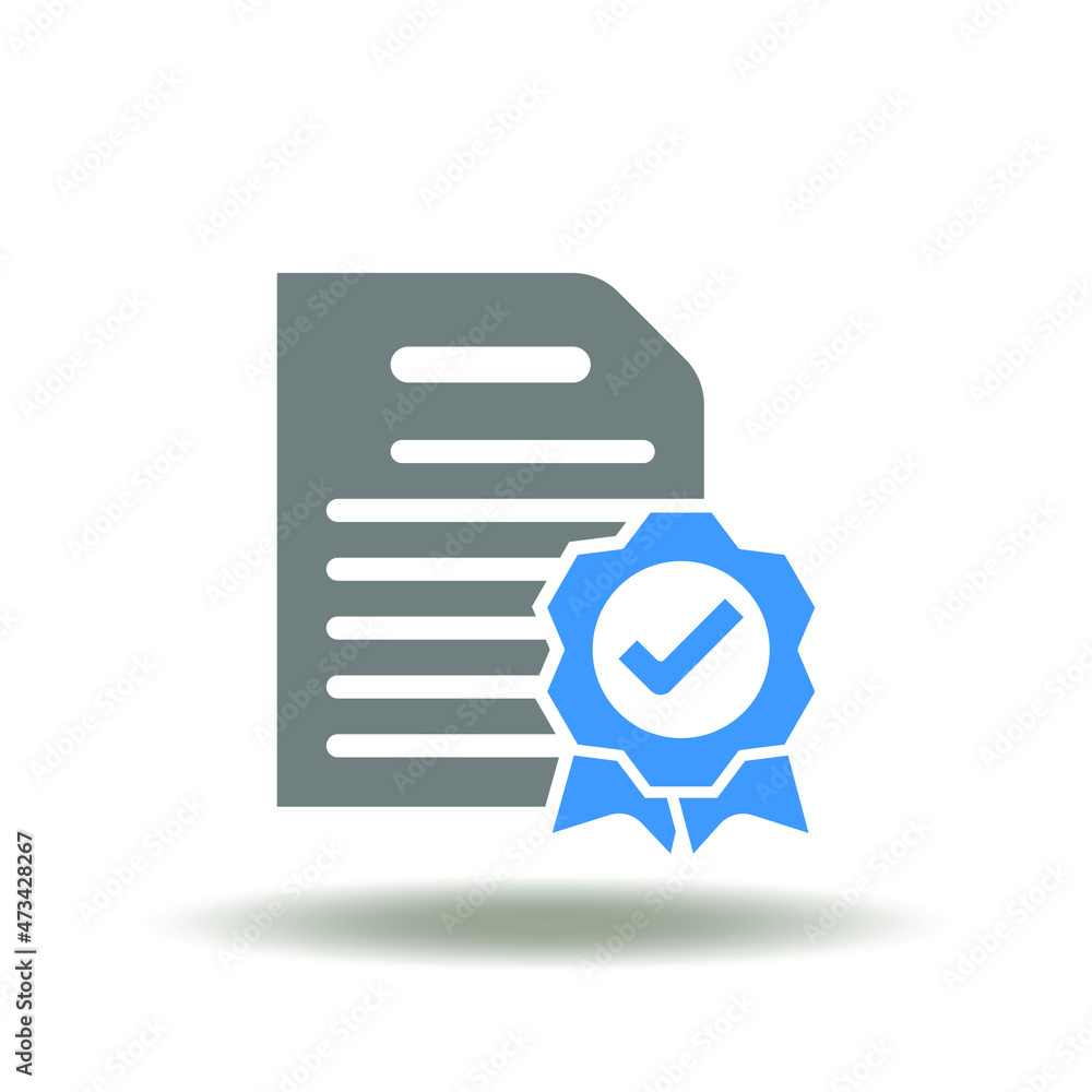 Poster vector illustration of sheet of paper or file with stamp and check mark. icon of certificate. symbol