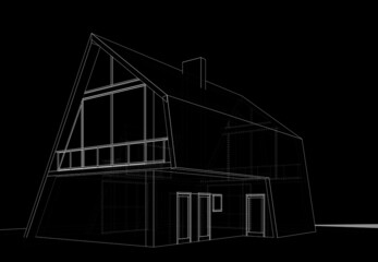 house architecture drawing 3d illustration 