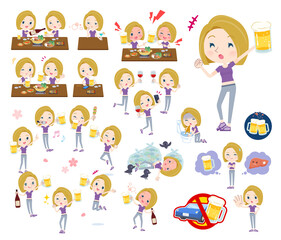 お酒に関するスポーツウエアを着た金髪アメリカ人女性のセット