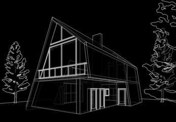 house architecture drawing 3d illustration 