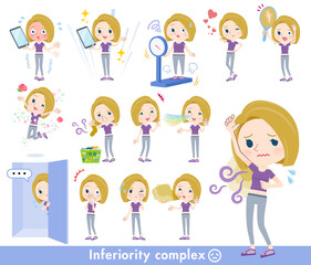 劣等感に関するスポーツウエアを着た金髪アメリカ人女性のセット