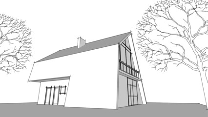 house architectural drawing 3d illustration 