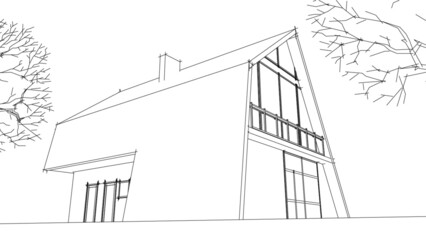 house architectural drawing 3d illustration 