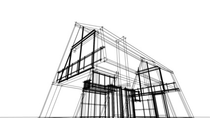 house architectural drawing 3d illustration 