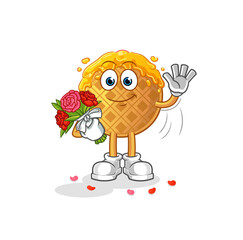 waffle with bouquet mascot. cartoon vector
