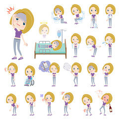 怪我や病気の状態のスポーツウエアを着た金髪アメリカ人女性のセット