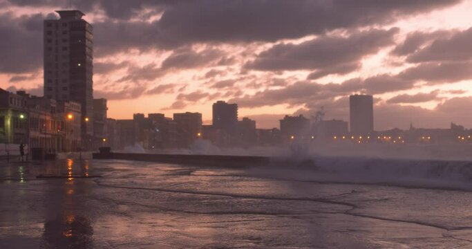 wave crashing on malecon havana, cuba