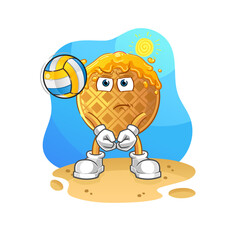 Fototapeta premium waffle play volleyball mascot. cartoon vector