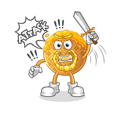 waffle knights attack with sword. cartoon mascot vector