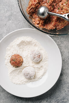 Still life of meatball preparation