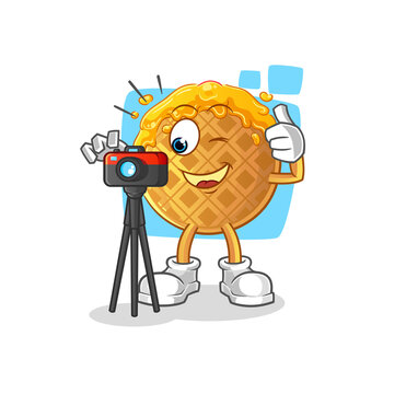 waffle photographer character. cartoon mascot vector