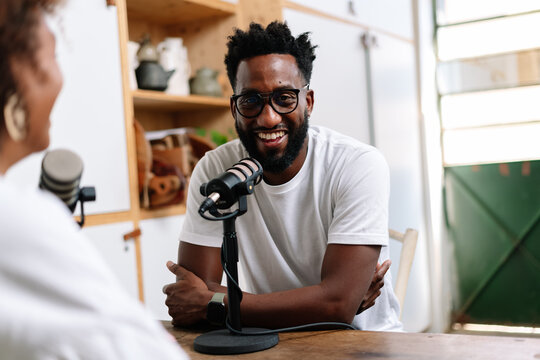 Man recording a podcast