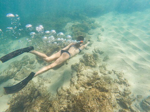Snorkel Girl Blowing Bubbles in Puerto Rico
