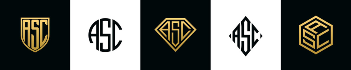 Initial letters ASC logo designs Bundle - obrazy, fototapety, plakaty