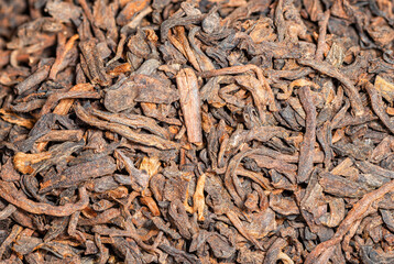 Strongly fermented Chinese Shu Puer Gong Ting Jin Ya or Palace Golden Buds 