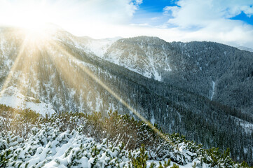 Winter landscape of Tatry mountains in winter, Poland.