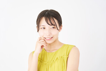 Fototapeta premium 女性 考える 白背景