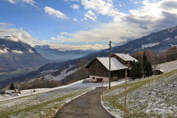 Winter in the Flumserberg - resort area in the Swiss Alps. Canton of St. Gallen, Glarus Alps region, Switzerland, Europe.