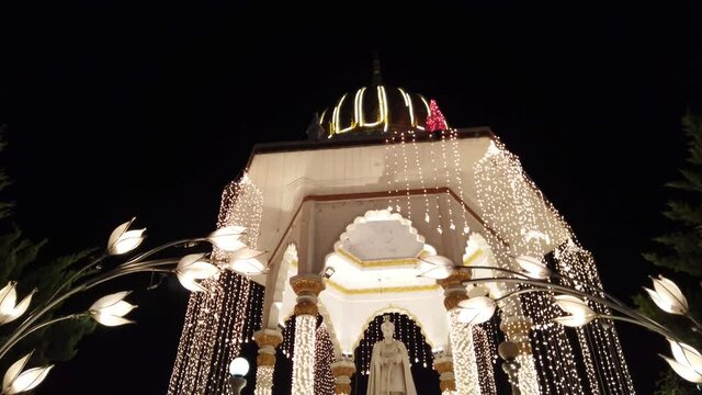 A Tilt view of the Jayachamaraja memorial dedicated to the last Maharajah with illumination during the Dasara festival at Mysuru in India.
