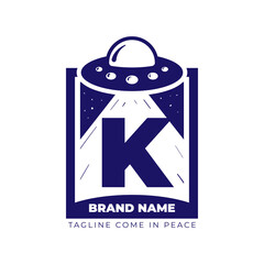 letter K UFO illustration for tee shirt and initial vector logo design