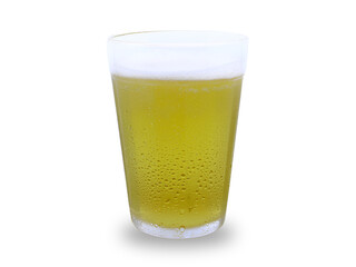 Cold beer in traditional glass cup isolated on white background.