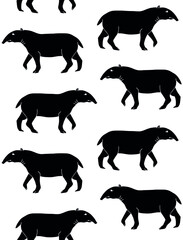 Vector seamless pattern of hand drawn doodle sketch black tapir isolated on white background