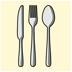 Cutlery silhouettes. Fork spoon knife black icon set. Black silverware sign.