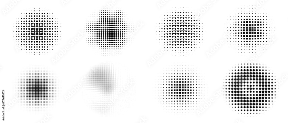 Aufkleber Pop Art Textures Vector Design. Set of Abstract Circle Dots Shapes.