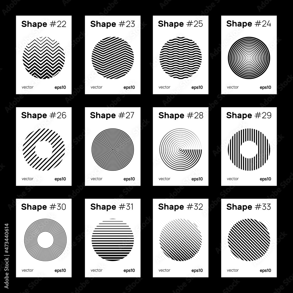 Aufkleber set of geometric circle shapes. abstract geometry graphic design elements. swiss design posters coll