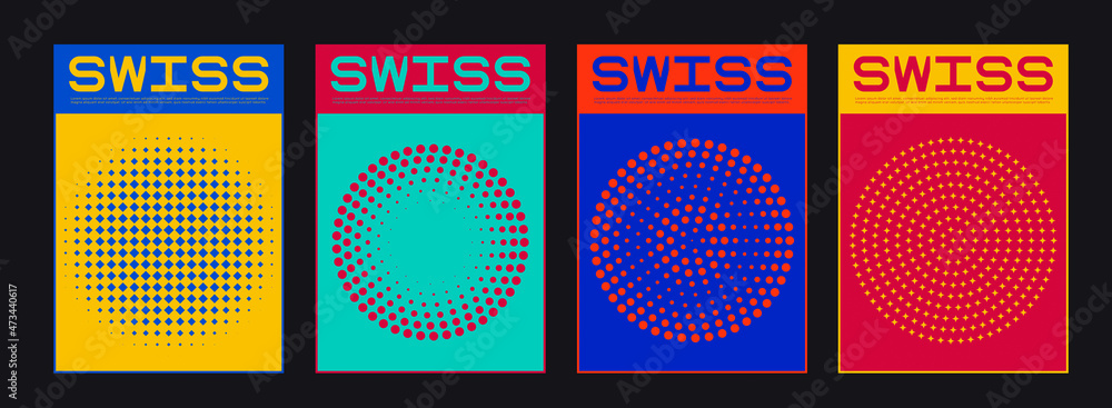 Aufkleber Set of Circle Halftone Shapes. Collection of Geometric Covers Vector Design. Swiss Design elements.