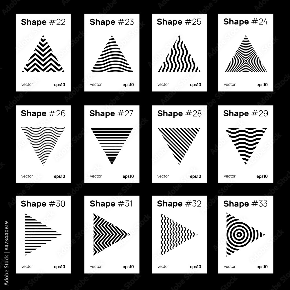 Poster Set Of Geometric Posters Vector Design. Collection of Triangle Shapes. Swiss Design Polygon Elements.
